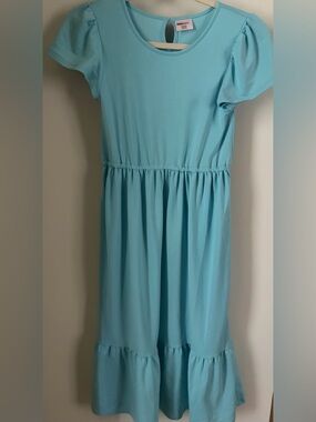 Girls Light Blue Tiered Midi Dress
